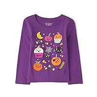 The Children's Place Baby Girls' and Toddler Long Sleeve Graphic T-Shirt, Halloween Doodle