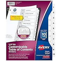 Avery 11134 Ready Index TOC Divider, Tabs 1-10, Letter Size, White, 10 Tabs/ST