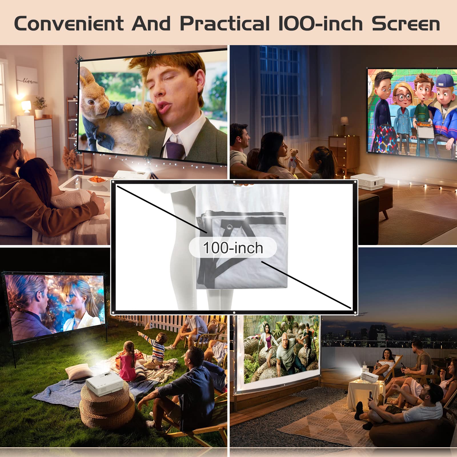 2023 Updated Mini Projector with Bluetooth and Projector Screen, 9500Lumens Full HD 1080P Supported Portable Video-Projector, Home Theater Movie Projector Compatible with HDMI,USB,AV,Laptop,Smartphone