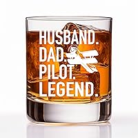 Husband Dad Pilot Legend Old Fashioned Whiskey Glass, Funny Father's Day Anniversary Birthday Gift for Men Husband Dad Uncle Grandpa Friends Coworkers Pilot Captain