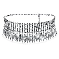 Native American Style Bohemian Boho Dangling Feather Wide Choker Necklace Western Jewelry For Women Teen Oxidized Silver Plated