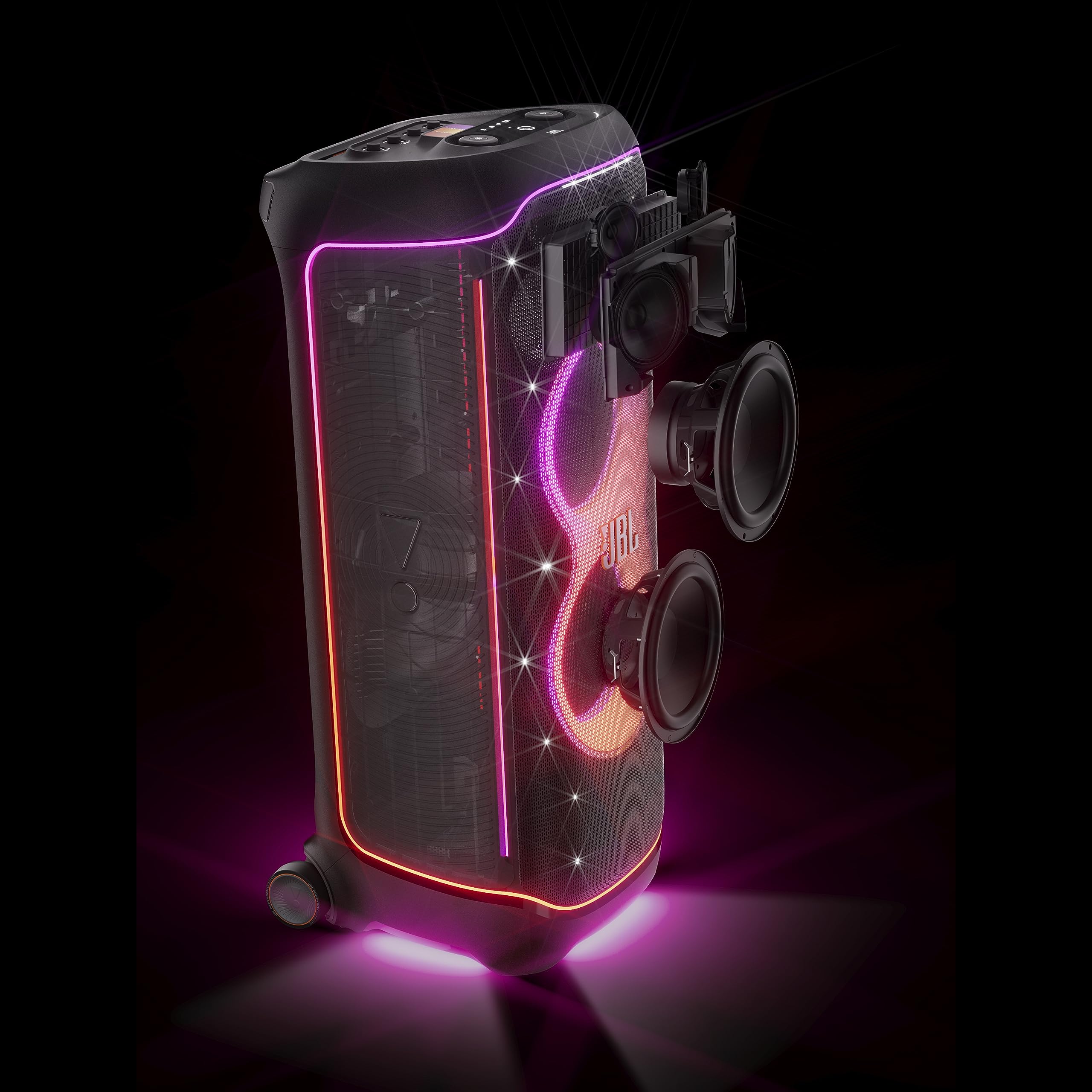 JBL Partybox Ultimate - Multi Purpose Party Speaker, with Wi-fi & Bluetooth Connectivity, Lightshow, IPx4 Slashproof, Dual Mic & Guitar Inputs, Handle & Sturdy Wheels