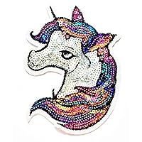 Nipitshop Patches Sequin Fashion Head Unicorn Horse Cartoon Kids Patch Embroidered Iron On Patch for Clothes Backpacks T-Shirt Jeans Skirt Vests Scarf Hat Bag