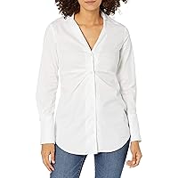 Calvin Klein Women's V-Neck Ruched Front Poplin Button Down