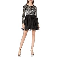 My Michelle Women's Long Sleeve Lace and Tulle Dress