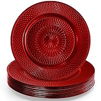 DEAYOU 12 Pack Red Charger Plates, 13-inch Beaded Chargers Plates, Wedding Charger Platters for Serving, Party