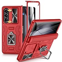 VEGO for Galaxy Fold 5 Case with Screen Protector & Slide Camera Cover, Hinge Protection, Built-in 360° Magnetic Ring Stand Case for Samsung Galaxy Z Fold 5 5G 2023 - Red