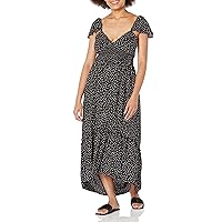 Angie Women's Flutter Sleeve Lace Up Back Hi-lo Maxi Dress with Slit