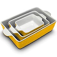 NutriChef 3-Piece Nonstick Casserole Dish for Oven - Ceramic Lasagna Bakeware Pans Set with Built-In Handles - Microwave & Dishwasher Safe, 14