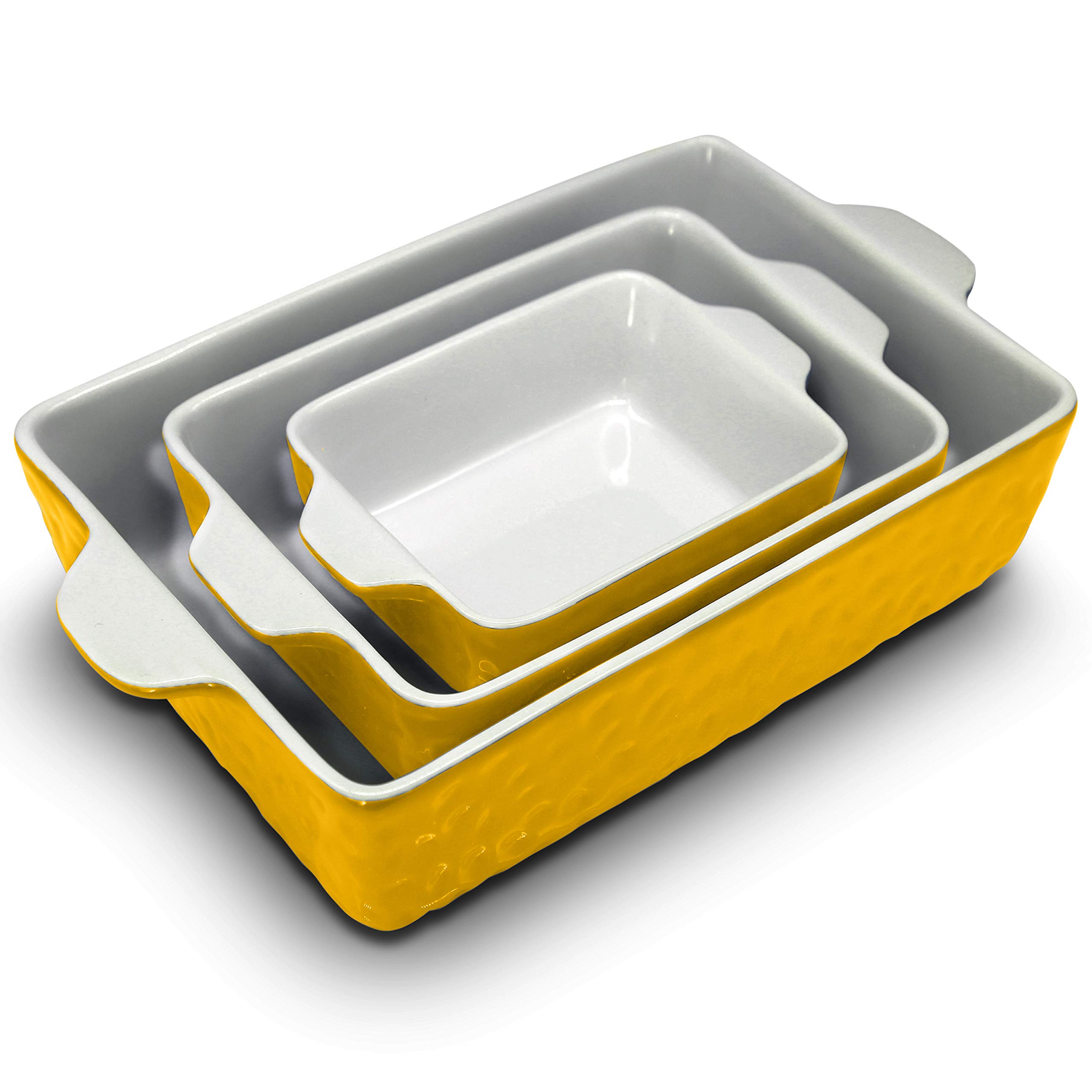 NutriChef 3Pcs. Nonstick Bakeware PFOA PFOS PTFE Tray Set w/Odor-Free Ceramic, 446°F Oven Microwave/Dishwasher Safe Rectangular Baking Pan, 11.6 x 7.8, Yellow