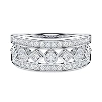 THELANDA Genuine Moissanite Simulated Diamond Sterling Silver 8mm Wide Cocktail Fashion Half Eternity Anniversary Ring Wedding Ring