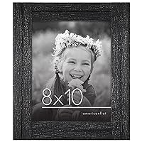 Americanflat 8x10 Picture Frame in Charcoal Black - Rustic Picture Frame with Textured Engineered Wood, Polished, Crystal-Clear Glass, and Easel - Horizontal and Vertical formats for Wall and Tabletop