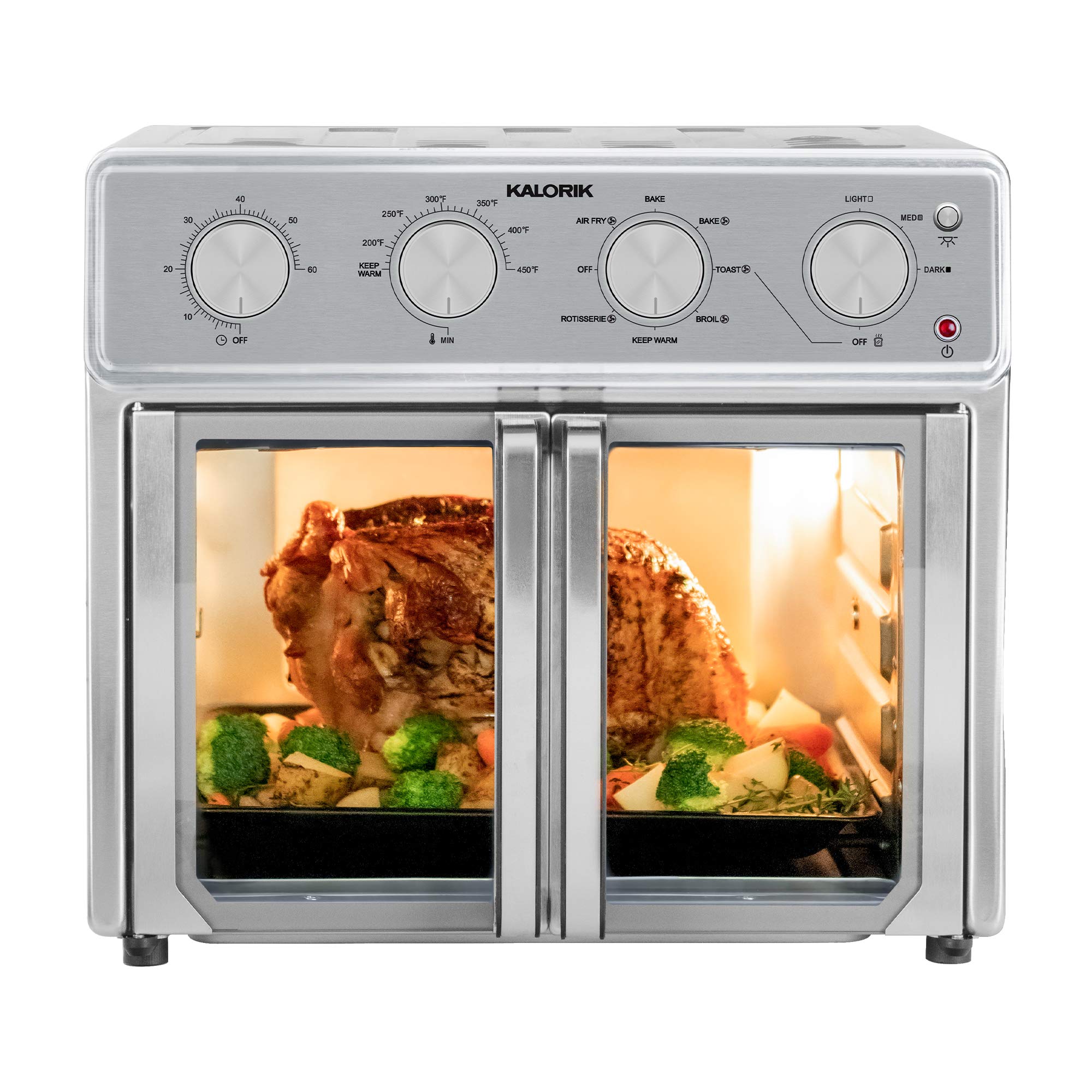Kalorik MAXX® Air Fryer Oven, 26 Quart 9-in-1 Countertop Toaster Oven and Air Fryer Combo - Fry, Bake, Roast, Rotisserie, & More, 7 Easy-to-Clean Accessories, 1700W, Stainless Steel, AFO 47267 OW