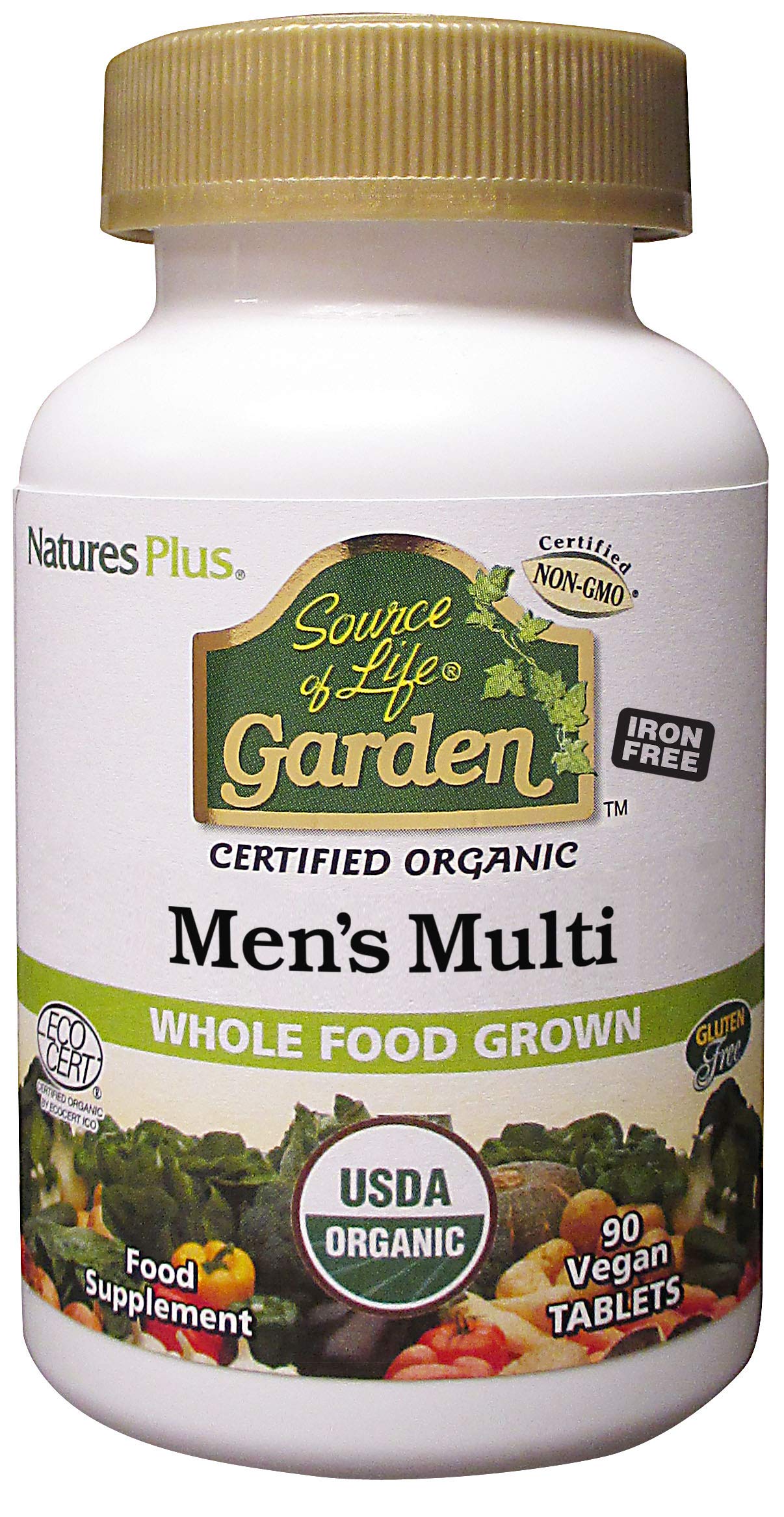 NaturesPlus Source of Life Garden Certified Organic Mens Multivitamin - 90 Vegan Tablets - Pure, Natural Whole Food Ingredients - Energy Boost - Ve...