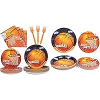 DECORLIFE Basketball Party Supplies Bundle Serves 24 Guests with Extra 48 Plates, Basketball Plates and Napkins Set for Boys Birthday