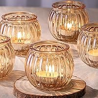 Volens 24pcs Gold Votive Candle Holders for Table Centerpiece, Ribbed Glass Tealight Candle Holder Bulk for Wedding Decor, Birthday Party, Anniversary, Holiday and Home Decorations