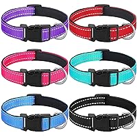 6 Pcs Reflective Dog Collar Soft Padded Breathable Nylon Pet Collar Adjustable Puppy Collar with Safety Locking Buckle for Dogs Cats Puppy Pets Accessories (Fresh Color, Small)