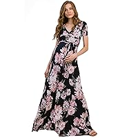 LaClef Women's Faux Wrap Maternity Maxi Dress with Adjustable Belt