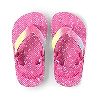 The Children's Place Baby Girls and Toddler Everyday Flip Flops with Backstrap, White Multicolor Hearts, 6-7