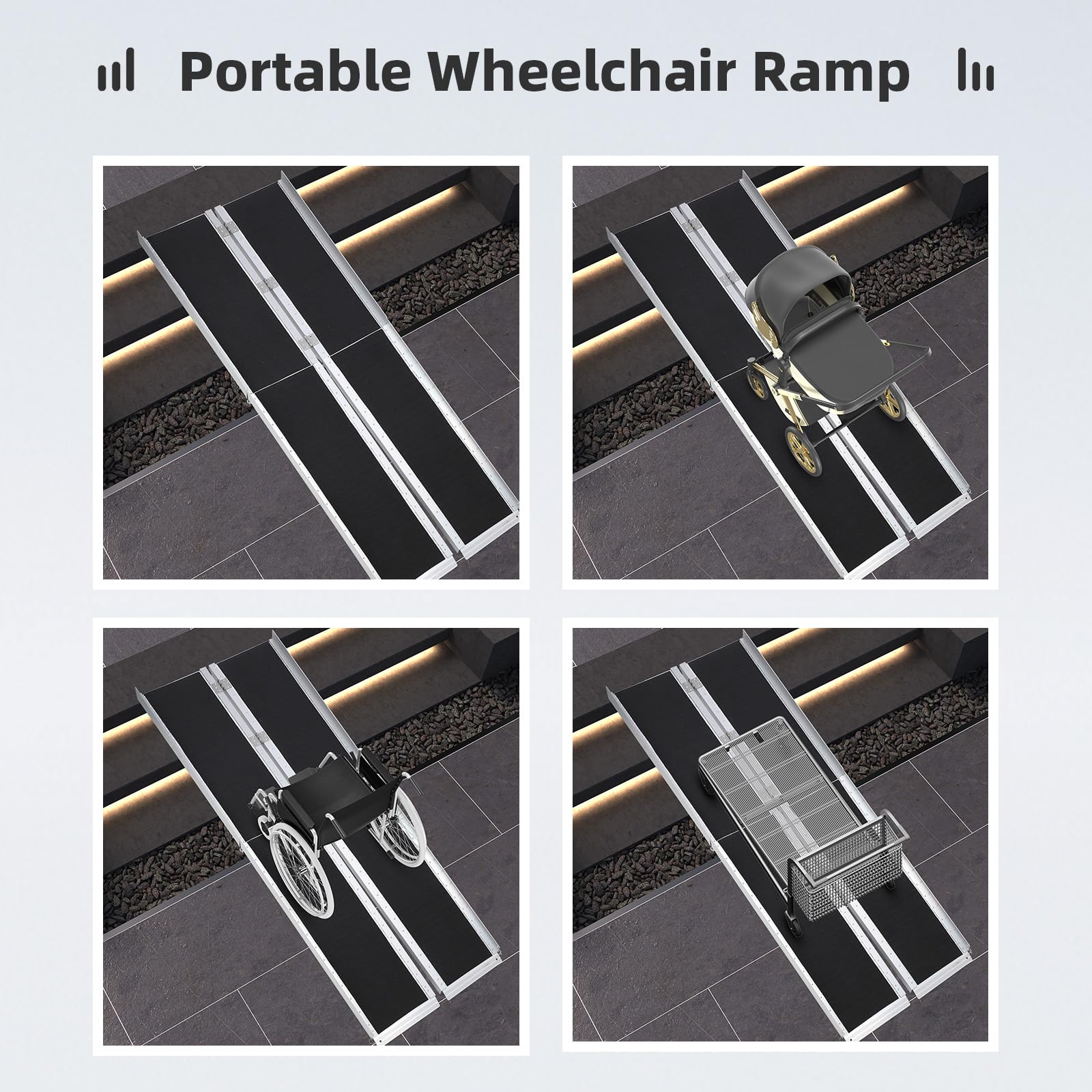 6FT Portable Wheelchair Ramp, Folding Wheelchair Ramp for Steps, Non-Slip Aluminum Ramps with Handle, Portable Ramps for Wheelchairs Home Car Doorways, Weight Capacity Up to 800 LBS