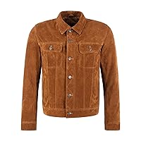 Trucker Men's Tan Suede Leather Jacket Classic Western Cowboy Shirt Style Jacket 1280