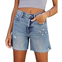 CHICZONE Womens Bermuda Jean Shorts Stretchy Mid Waisted Denim Shorts with Pockets