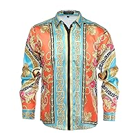 GSBOGOSSE Mens Casual Long Sleeve Shirt Paisley Pattern Luxury Floral Dress Button Down Shirt