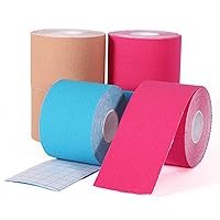 WeTop 6 Rolls Kinesiology Tape, 16.4 Feet 2 Inch Wide, Cotton Elastic Athletic Tape Latex Free Hypoallergenic, for Ankle Muscle Knee Elbow Shoulder. (Beige & Light Blue & Light Pink)