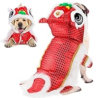 Cute Dance Lion Dog Costume with Sequins Chinese New Year Pet Costume Chinese Lion Dance Costume Cat Dog Clothes Hoodies Coat for Small Dogs New Year Spring Festival Dress up (Red,Large)