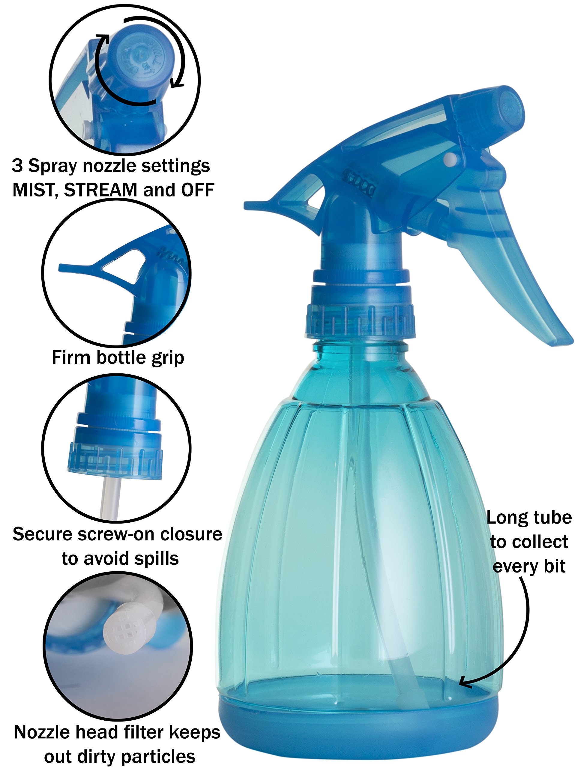 Empty Spray Bottles - 12 Oz Refillable Sprayer - pack of 3 - for Essential Oil, Water, Kitchen, Bath, Beauty, Hair, and Cleaning - Durable Trigger Sprayer with Mist & Stream Modes