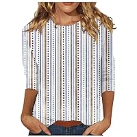 Long Sleeve Going Out Top Womens 3/4 Sleeve Tops Cute Print Round Neck T Shirts 2023 Loose Blouses Plus Size Tunics