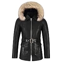Ladies Black Parka Leather Jacket Style Hooded Classic Fashion Genuine Lambskin 5788