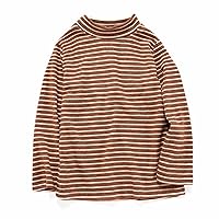 Little Boys Girls Kids Yarn Dyed Stripe Long Sleeve T-Shirt Brown Unisex Babys Thermal Tops Long Sleeve Tee Autumn and Winter Baselayer Warm Undershirt 3-7Years(5T)