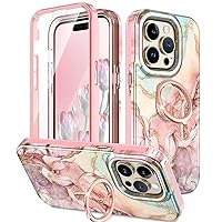Btscase for iPhone 14 Pro Max Case 6.7 Inch, Built-in Screen Protector with 360° Ring Holder Kickstand, Full Body Dual Layer Rugged Shockproof Protective Cover for iPhone 14 Pro Max, Rose Gold
