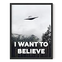 HAUS AND HUES The X Files I Want To Believe Poster - I Want To Believe Posters X Files UFO Posters for Room Aesthetic Trippy Posters for Room X Files Poster, I Want to Believe (Black Framed, 12x16)