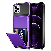 Vofolen Compatible with iPhone 12 Pro Max Case 5G Wallet 4-Card Slot Credit Card Holder Flip Hidden Pocket Dual Layer Hybrid TPU Bumper Armor Protective Hard Shell Back Cover (Purple)
