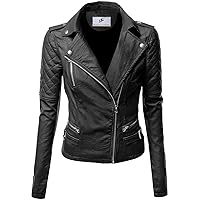 Notch Collar Quilted Biker Leather Jacket for Women - Lambskin Leather Jacket for Female in Black