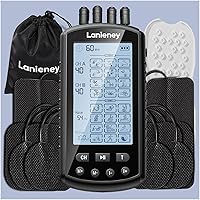 EMS TENS Unit 4 Channel Muscle Stimulator, Lanieney Rechargeable Electric Pulse Massager, 40 Level Intensity 24 Modes Machine with 10 Electrode Pads for Pain Relief Therapy