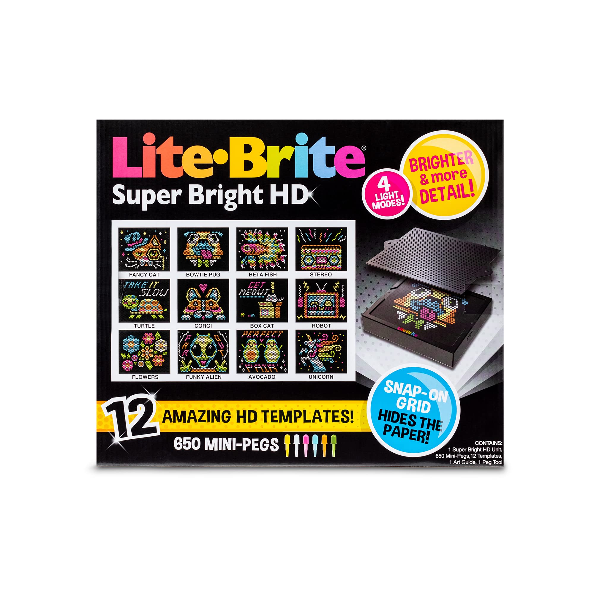 Lite Brite LED Max! Super Bright High Definition Incudes 650 Pegs, 12 Design Templates, Great Gift for Boys and Girls Ages 6 Years and Older, Amazon Exclusive, Create with Light