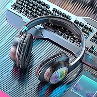 Discolor Around-Ear Bass Gaming Headset, Wearable Bluetooth Folding Surround Sound Gaming Headphones with Noise Cancelling Microphone, with Seven-Color Breathing RGB Light