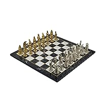 Metal Chess Sets for Adult Ottoman vs Byzantine Empire Figures,Handmade Pieces and Different Design Wooden Chess Board (Black Marble)