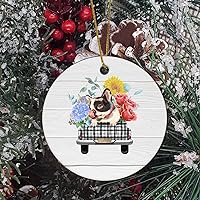 Personalized 3 Inch Truck Farm Animals with Flowers A Love Family Enjoy Life Flower Truck with Pet Dog White Ceramic Ornament Holiday Decoration Wedding Ornament Christmas Ornament Birthday Mother's