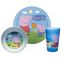 Zak Designs Peppa Pig Kids Dinnerware Set Includes Plate, Bowl, and Tumbler, Made of Durable Material and Perfect for Kids (Peppa & George Pig, 3 Piece Set, BPA-Free)