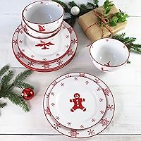 Euro Ceramica Winterfest Collection 12 Piece Dinnerware Set | Festive Ceramic Stoneware Dinnerware Set | Service for 4 | Hand-Stamped Holiday Design, Red & White Christmas Patterns,WFT-12000-DS