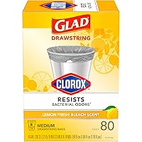 Glad Medium Drawstring Trash Bag with Clorox, 8 Gal, Lemon Fresh Bleach 80 Ct (Package May Vary)