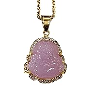 Iced Laughing Buddha Purple Jade Pendant Necklace Rope Chain Genuine Certified Grade A Jadeite Jade Hand Crafted, Jade Necklace, 14k Gold Filled Laughing Jade Buddha Necklace, Silver Jade Medallion, Fast Prime Shipping
