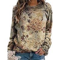 Akivide Women's Floral Print Sweatshirt Long Sleeve Crewneck Landscape Print Loose Pullover Sweatshirt Tops