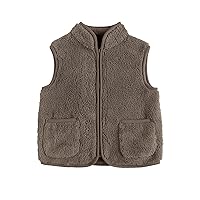 Baby Boys Girls Sherpa Fleece Stand Collar Vest Zip Up Sleeveless Toddler Fuzzy Fall Winter Warm Outerwear with Pockets