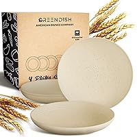Wheat Straw Plates Set, 4 Reusable Unbreakable Wheatstraw Plastic Dishes Dinner Plates - Deep Plates with Lip Edge, Microwave & Dishwasher Safe Microwavable Wheat Plates, Camping Plates Set