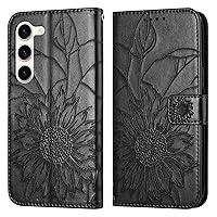 Wallet Case for Samsung Galaxy S23 Ultra Case, PU Leather with Card Slot Holder Kickstand Magnetic Closure [TPU Shockproof Interior Case] Compatible for Galaxy S23 Ultra Black Sunflower